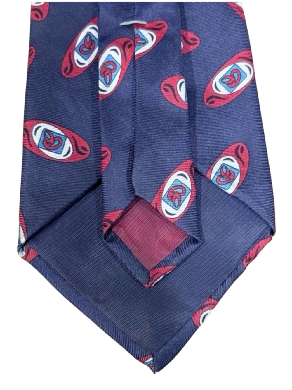 Halston Italian Silk Tie Navy Medallion Mod Print Vintage 1970s Studio 54 - Picture 4 of 6